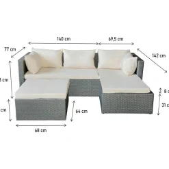 Salon de jardin bas en résine tressée Diya 3 places - Gris