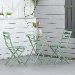 Salon de jardin bistro pliable - table ronde Ø 60 cm avec 2 chaises pliantes - métal thermolaqué vert d'eau