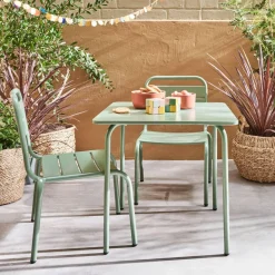 Salon de jardin enfant table et chaises métal Anna - 2 places, 48x48cm