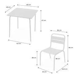 Salon de jardin enfant table et chaises métal Anna - 2 places, 48x48cm