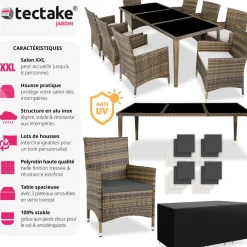 Salon de jardin Menorca 8 places avec 2 sets de housses + housse de protection