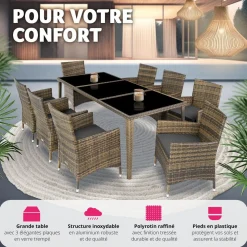 Salon de jardin Menorca 8 places avec 2 sets de housses + housse de protection