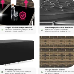 Salon de jardin Menorca 8 places avec 2 sets de housses + housse de protection