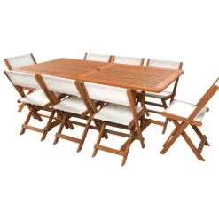 Salon de jardin repas Séoul - 1 Table + 8 chaises - Maple - Beige