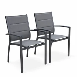 Salon de jardin table extensible - Philadelphie Gris anthracite - Table en aluminium 200/300cm. plateau de verre. rallonge et 8 fauteuils en textilène