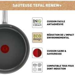 Sauteuse Manche fixe Renew+ 24cm avec couvercle