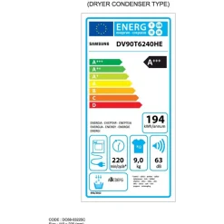 Sèche-linge pompe à chaleur avec condenseur 60cm 9kg - dv90t6240he