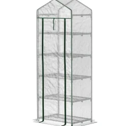 Serre de jardin balcon 5 étagères porte zippée 69 x 49 x 193 cm acier thermolaqué bâche PE blanc