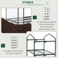 Serre de jardin balcon étagère serre 4 niveaux 0,7L x 0,5l x 1,6H m acier époxy bâche amovible PVC haute densité transparente