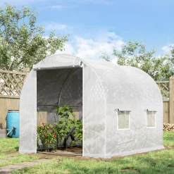 Serre de jardin tunnel 6 m² 3L x 2l x 1,9H m acier galvanisé renforcé diamètre 2,4 cm + PE haute densité fenêtres porte blanc