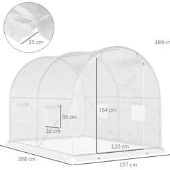 Serre de jardin tunnel 6 m² 3L x 2l x 1,9H m acier galvanisé renforcé diamètre 2,4 cm + PE haute densité fenêtres porte blanc