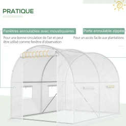 Serre de jardin tunnel 6 m² 3L x 2l x 1,9H m acier galvanisé renforcé diamètre 2,4 cm + PE haute densité fenêtres porte blanc