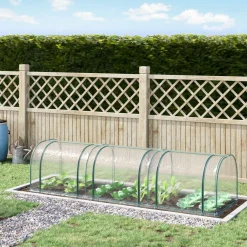 Serre de jardin tunnel 3,5L x 1l x 0,8H m 3 portes zippées bâche PVC transparent métal époxy vert