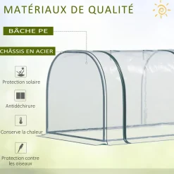 Serre de jardin tunnel 3,5L x 1l x 0,8H m 3 portes zippées bâche PVC transparent métal époxy vert
