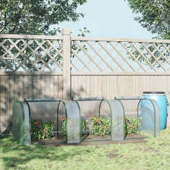 Serre de jardin tunnel 2,95L x 1l x 0,8H m 3 portes zippées bâche PVC transparent métal époxy vert