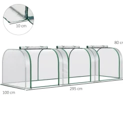 Serre de jardin tunnel 2,95L x 1l x 0,8H m 3 portes zippées bâche PVC transparent métal époxy vert