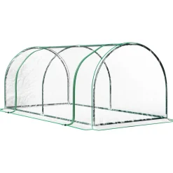 Serre de jardin tunnel serre à tomates dim. 2L x 1l x 0,8H m 2 portes zippées bâche PVC transparent acier époxy vert