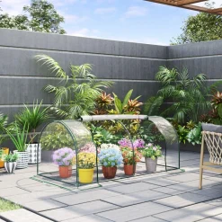 Serre de jardin tunnel serre à tomates dim. 2L x 1l x 0,8H m 2 portes zippées bâche PVC transparent acier époxy vert