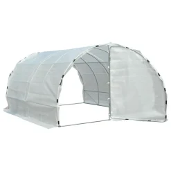 Serre de jardin tunnel surface sol 12 m² 4L x 3l x 2H m châssis tubulaire renforcé 25 mm double porte avec poignées blanc