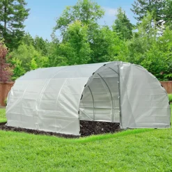 Serre de jardin tunnel surface sol 12 m² 4L x 3l x 2H m châssis tubulaire renforcé 25 mm double porte avec poignées blanc
