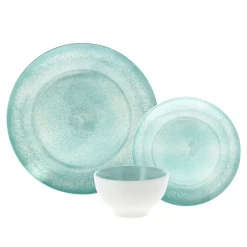 Service d'assiettes 18 pièces 11,5 - 19 et 25 cm en porcelaine bleu EFFET REACTIF