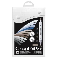 Set 12 marqueurs Graph'It Brush & Extra Fine - Mix Greys