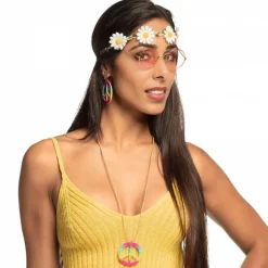 Set accessoires hippie (bandeau, lunettes, boucles d'oreilles et collier)