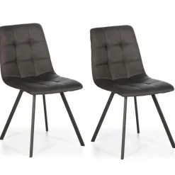 Set de 2 chaises Salle à Manger Mila Tapissées Grises Froncé, 58 cm x 45 cm x 90 cm
