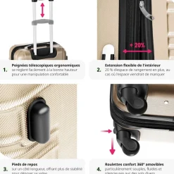 Set de 4 Valises Trolley - ABS - 4 Roues Pivotantes à 360°