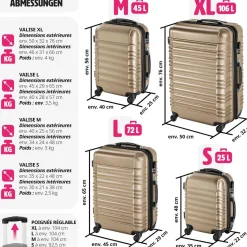 Set de 4 Valises Trolley - ABS - 4 Roues Pivotantes à 360°