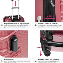 Set de 4 Valises Trolley - ABS - 4 Roues Pivotantes à 360°