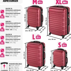 Set de 4 Valises Trolley - ABS - 4 Roues Pivotantes à 360°