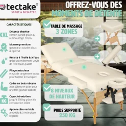 Set de table de massage 3 zones avec rembourrage de 10cm et châssis en bois