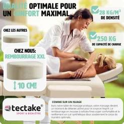 Set de table de massage 3 zones avec rembourrage de 10cm et châssis en bois