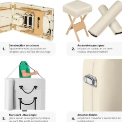 Set de table de massage 3 zones avec rembourrage de 10cm et châssis en bois