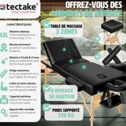 Set de table de massage 3 zones avec rembourrage de 10cm et châssis en bois