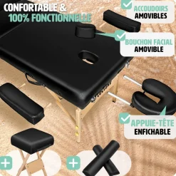 Set de table de massage 3 zones avec rembourrage de 10cm et châssis en bois