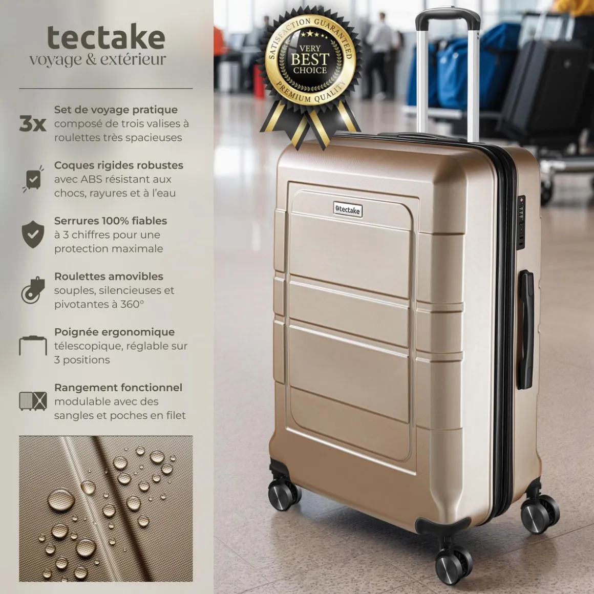 Set de valises rigides BRICE 3 pièces avec serrure à code
