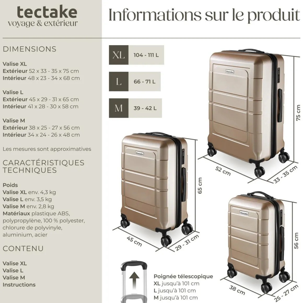 Set de valises rigides BRICE 3 pièces avec serrure à code