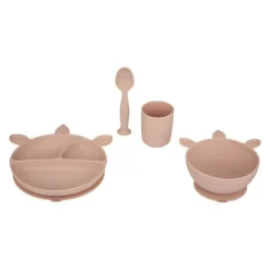 Set Repas Enfant Silicone 17cm Rose