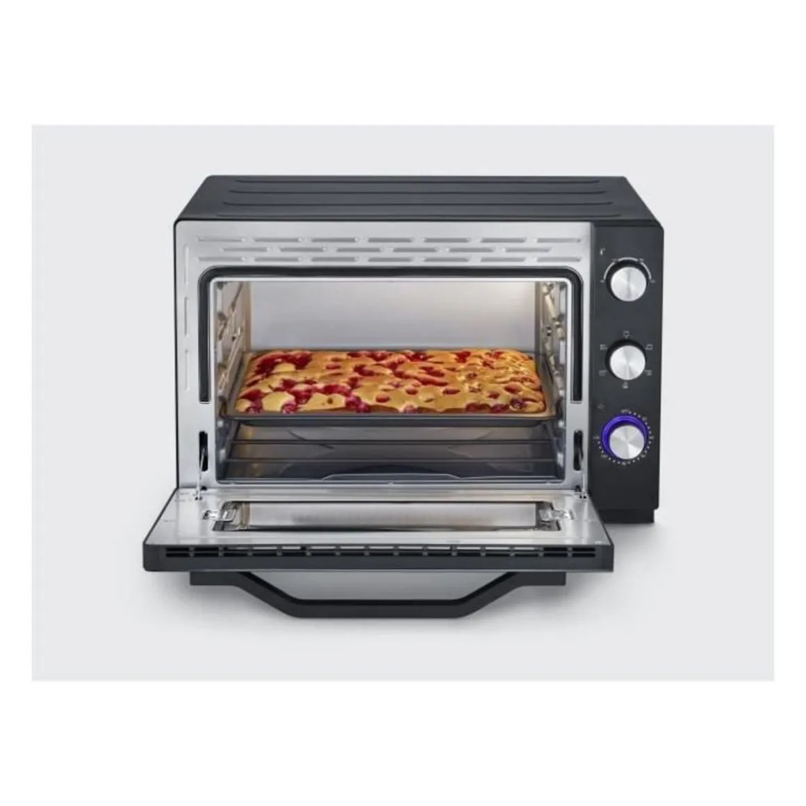 SEVERIN TO 2073 Four posable XXL a Chaleur Tournante 60 L avec pierre a pizza et tournebroche, 2 200 W, Minuteur 120 min, Noir/I
