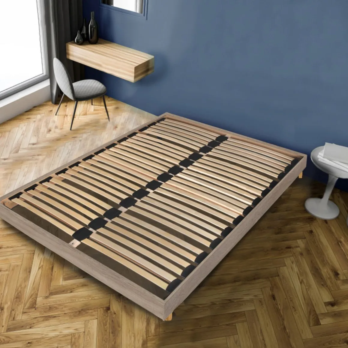 Sommier cadre à lattes sur pieds 140x190 cm 2x24 lattes ASCQ