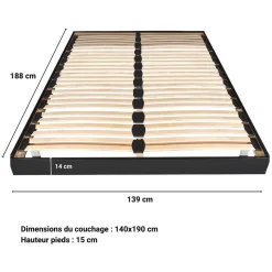 Sommier cadre à lattes sur pieds 140x190 cm 2x24 lattes ASCQ