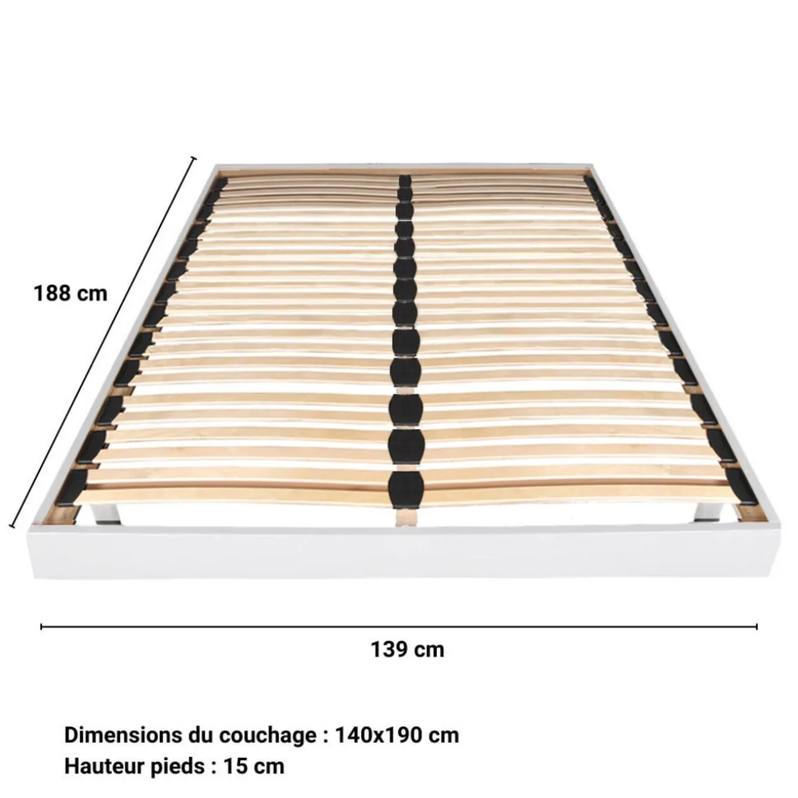 Sommier cadre à lattes sur pieds 140x190 cm 2x24 lattes ASCQ