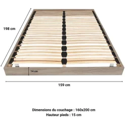 Sommier cadre à lattes sur pieds 160x200 cm 2x26 lattes ASCQ