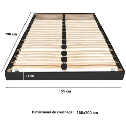 Sommier cadre à lattes sur pieds 160x200 cm 2x26 lattes ASCQ