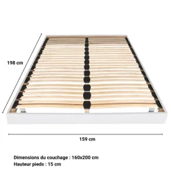 Sommier cadre à lattes sur pieds 160x200 cm 2x26 lattes ASCQ
