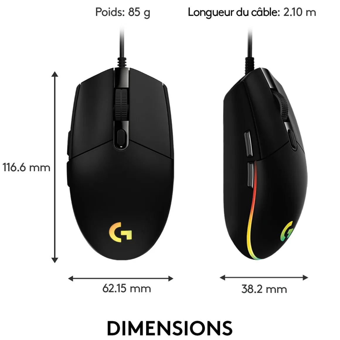 Souris Gaming G203 LIGHTSYNC Filaire RVB