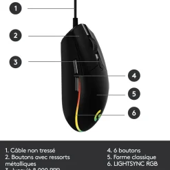 Souris Gaming G203 LIGHTSYNC Filaire RVB