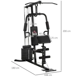 Station de musculation - entrainement complet - développé couché, butterfly, barre latissimus, curler, bande résistance - 9 contrepoids - acier noir